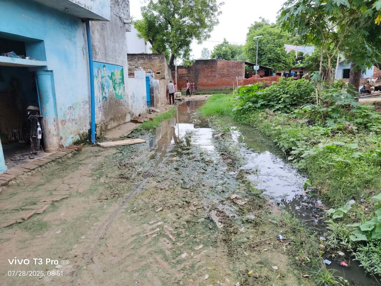 बेरूई गांव के खड़ंजा और मुख्य सड़क पर जलभराव, लोगों का निकलना हुआ मुश्किल